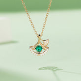 Round Green Zircon Ginkgo Leaf Necklace